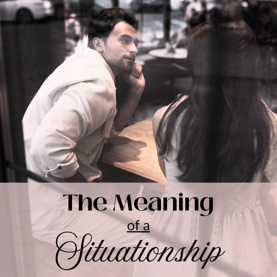 Two people sitting close together looking uncertain, representing the ambiguity of a situationship relationship.